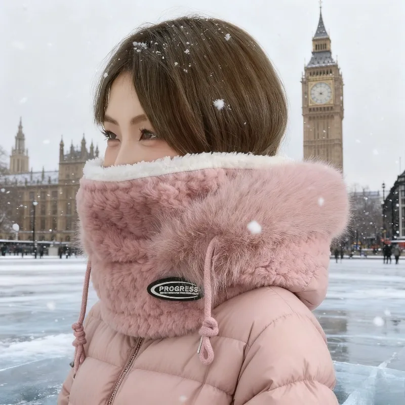 الخريف الشتاء النساء الحرارية أفخم هود قبعة وشاح قناع يندبروف حماية الأذن تصميم سميك لركوب الخيل في الهواء الطلق