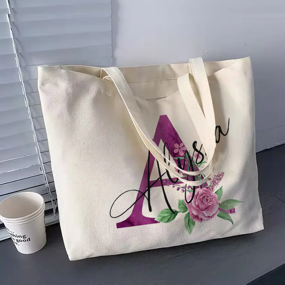 

Personalized Bridesmaid Tote Bag Initial with Name Handbag Bridal Bachelorette Party Shoulder Bags Wedding Birthday Gift for Her