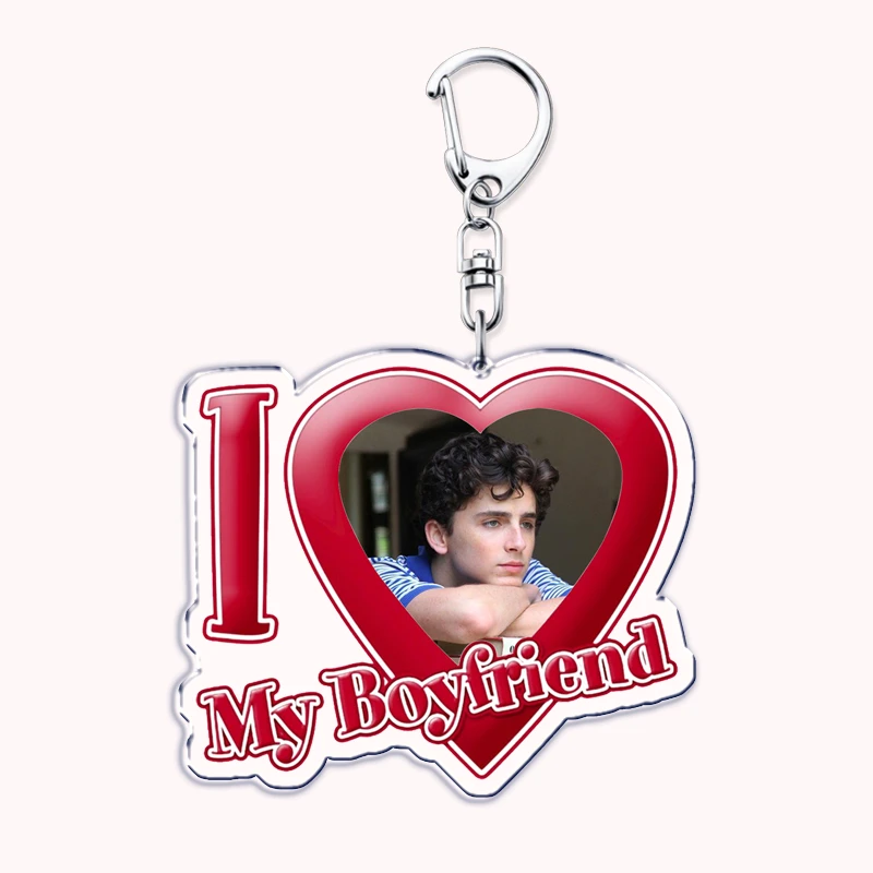 Timothee Chalamet Popular Star Keychains I Love My Boyfriend Red Heart Key Chain Jewelry Keyrings Fans Gifts for Accessories Bag