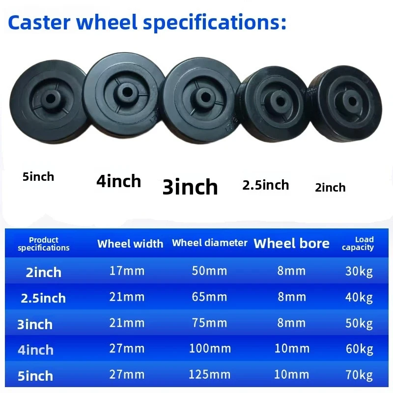 2/2.5/3/4/5 Inch Wear-resistant PVC & Rubber Industrial Casters, Silent Single Swivel Rollers Hand Trolley