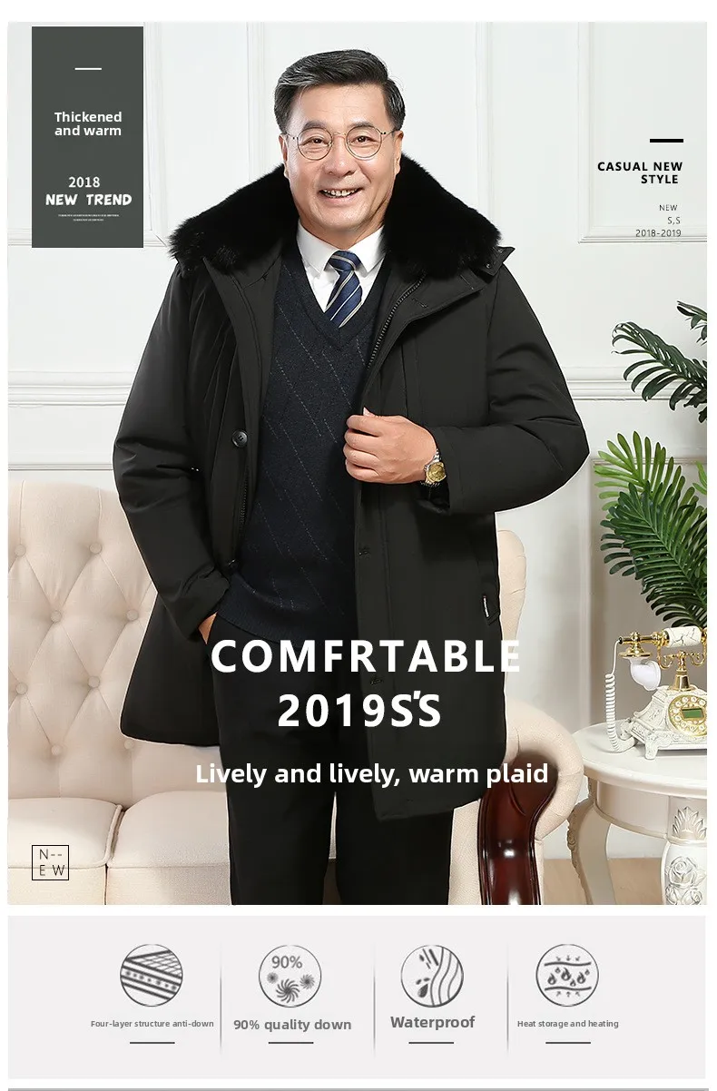 Men's Down Coat And Parkas Windbreaker Puffer Jacket Overcoat Winter Padding Man White Goose Down Jacket Removable Liner HXY1273