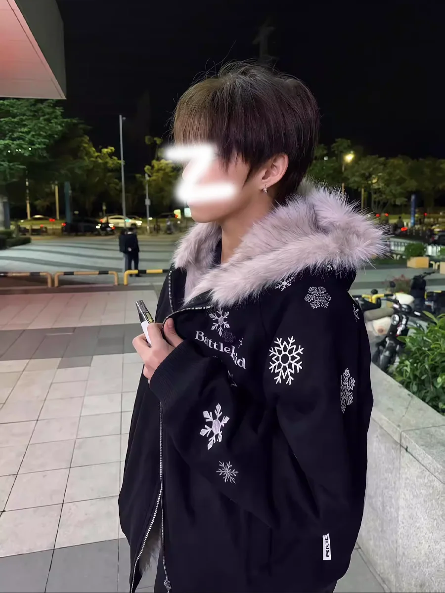 

Мужская утепленная хлопковая куртка с вышитым меховым воротником, зимняя теплая верхняя одежда, молодежная повседневная модная куртка с воротником-стойкой на молнии