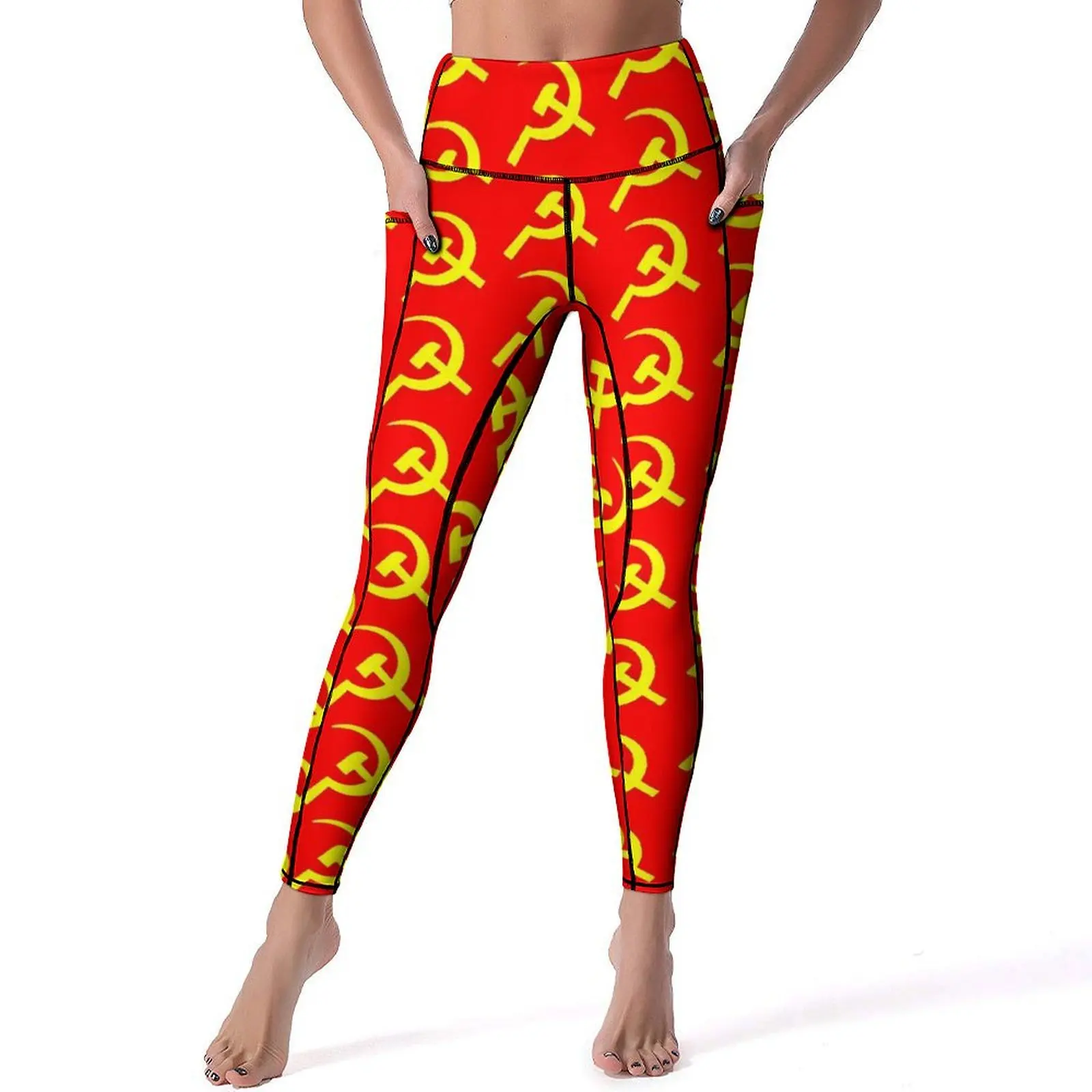 CCCT Gold Hammer And Sickle Leggings Sexy  Push Up Yoga Pants Sweet Stretchy Leggins Women Design Fitness Gym Sports Tights