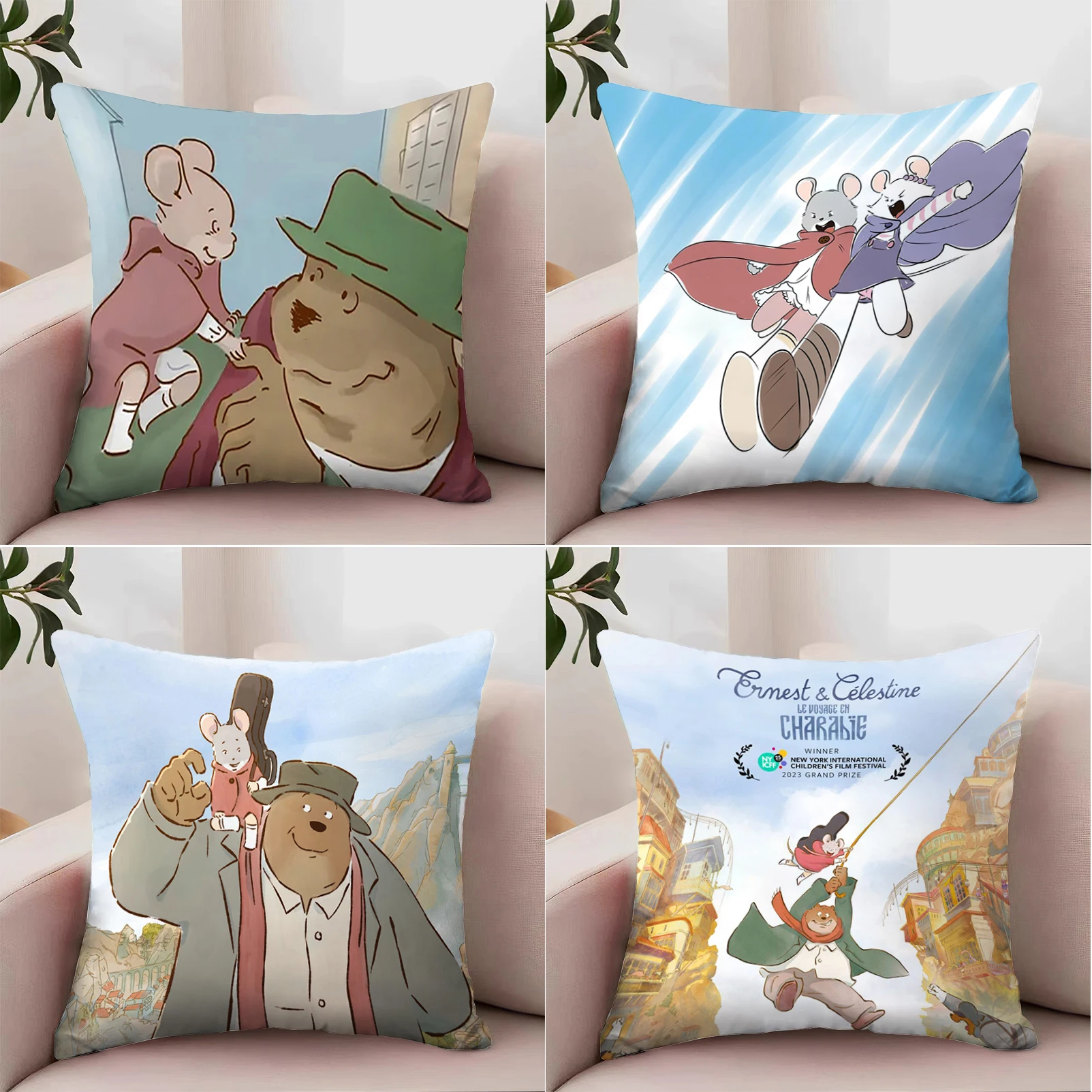 

Ernest & Celestine Anime Cushion Covers for Decorative Cushions Pillow Cover 45x45 Aesthetic Room Decoration Pillowcase 40x40