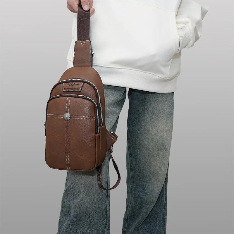 

Мужская нагрудная сумка из искусственной кожи в стиле ретро, вместительная сумка через плечо, сшитая сумка для путешествий и поездок на работу на одно плечо