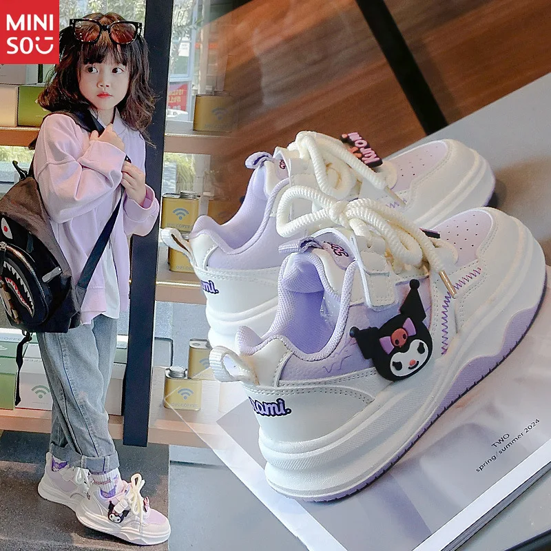

Кроссовки Miniso для девочек Kuromi & My Melody, осенние новые повседневные кроссовки на плоской подошве с крючками, универсальные для больших детей