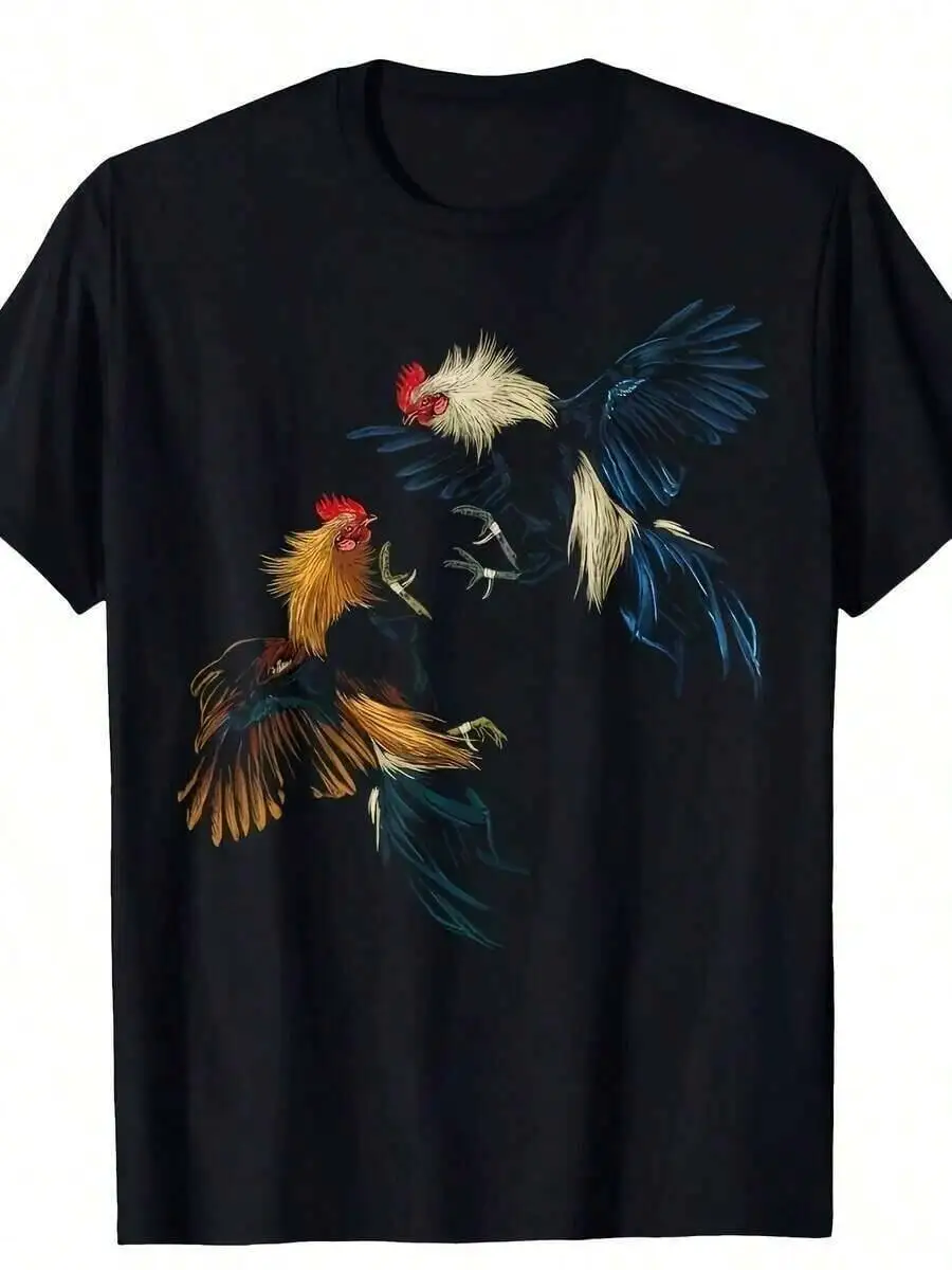 Men's 3D Print T-Shirt| Vibrant Color Block Short Sleeve Crew Neck Tee With Rooster Graphic, All-Season Fit, Shirt For Casual 100% Cotton Trendy Y2K Short-Sleeve Tee-Soft, Quick-Drying,  Wrinkle Resistant Light Cotton Graphic Tshirt Soft Stretchy Casual