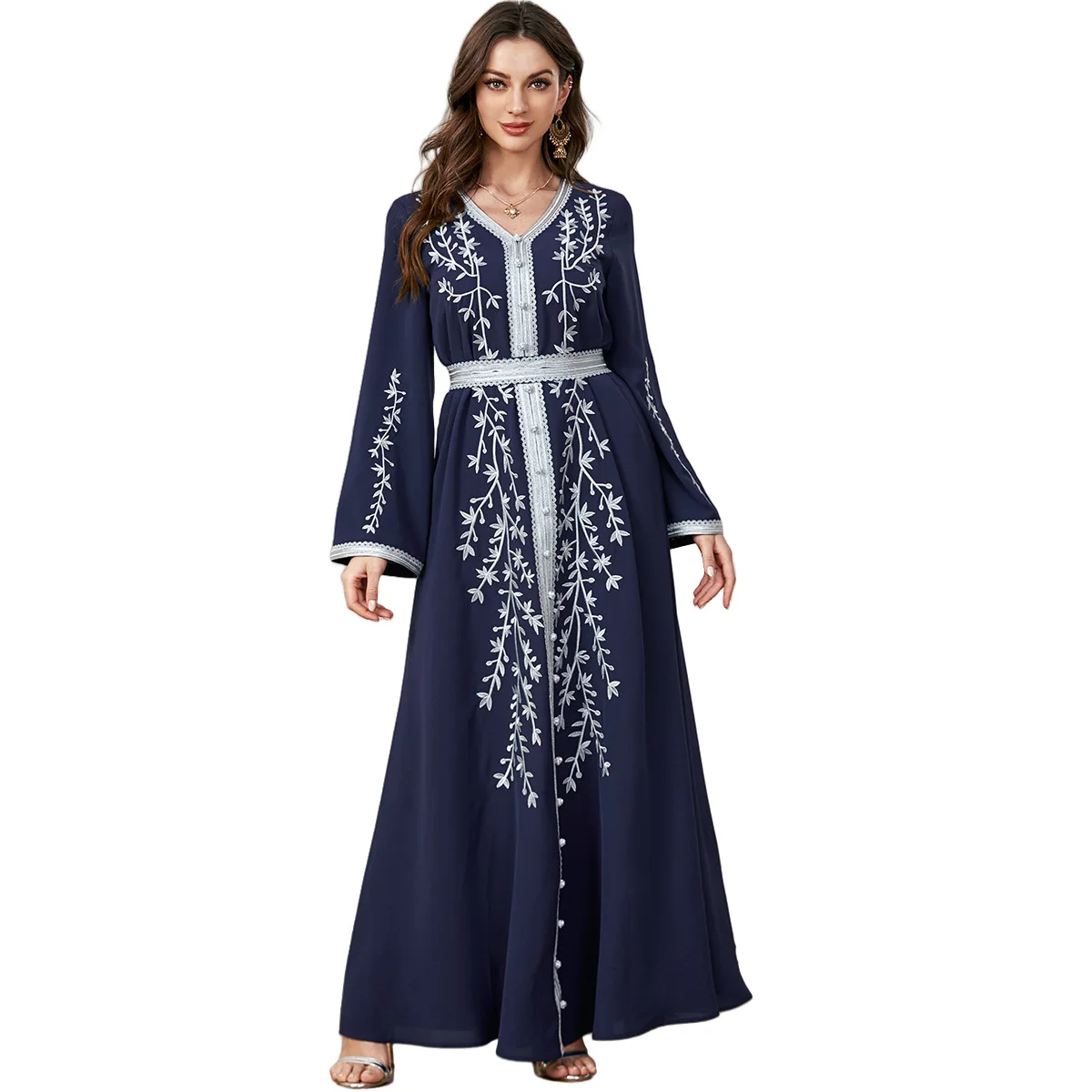 Robe brodée à manches longues du Moyen-Orient, jupe, vêtements arabes, adt