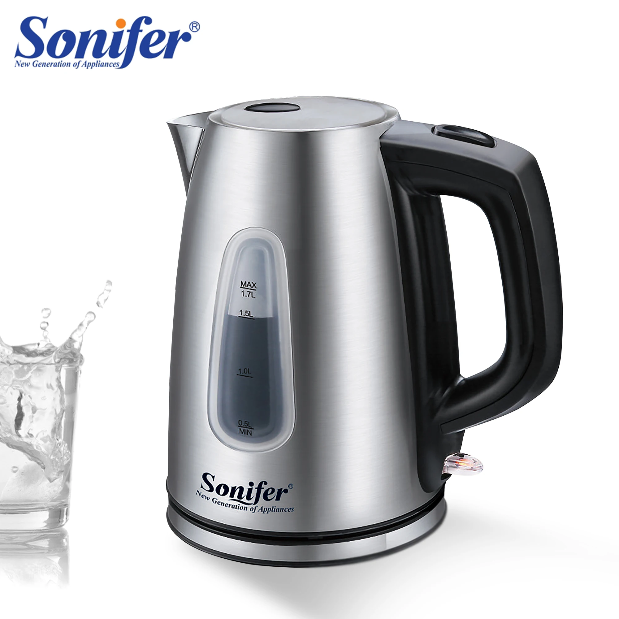 1.7L Electric Kettle Stainless Steel Kettle Cordless 2200W Household Kitchen Fast Heating Boiling Teapot Pot For Gift Sonifer