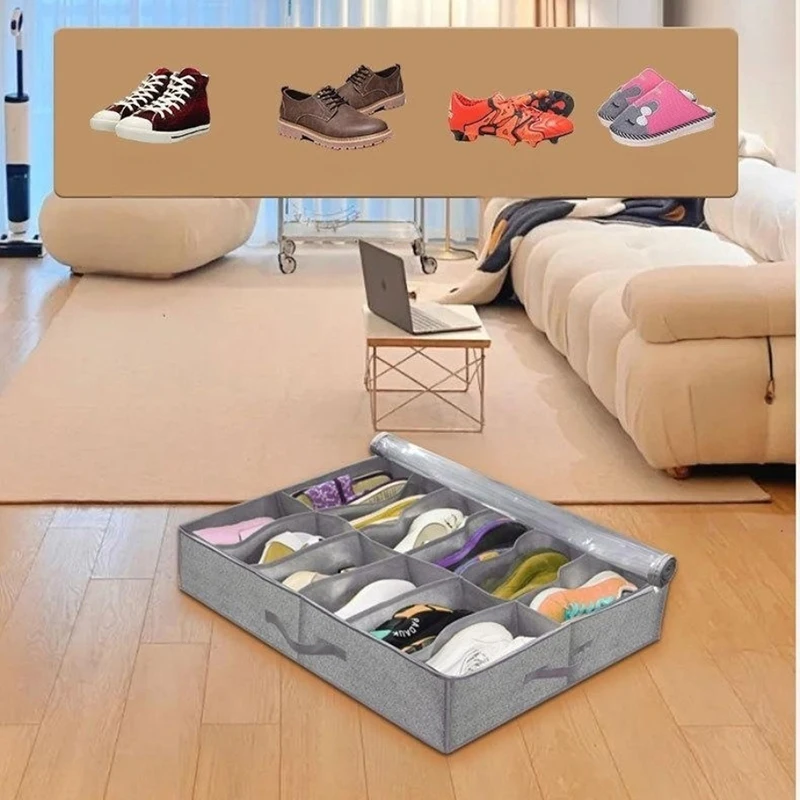 Under Bed Shoe Storage Organizer, dobrável com janela transparente, respirável, inclui 12 a 16 pares de sapatos, 1 peça