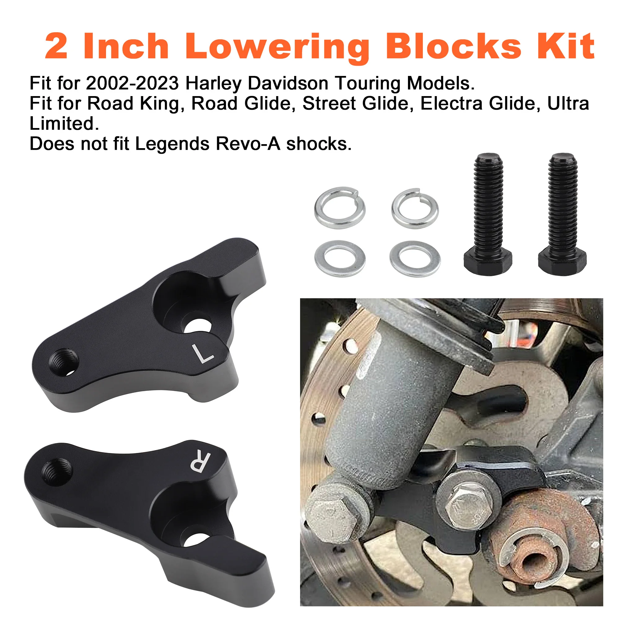 Lowering Blocks Kit 2 Inch Aluminum Alloy for Harley Davidson 2002-2023 Touring Street Glide Rear Slam Motorcycle Touring Model
