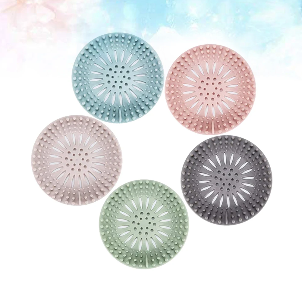 

5pcs Anti-Blocking Floor Drain Silicone Sink Strainer Kitchen Bathroom Sewer Filter Debris Catcher Clog Preventer Drain Cover