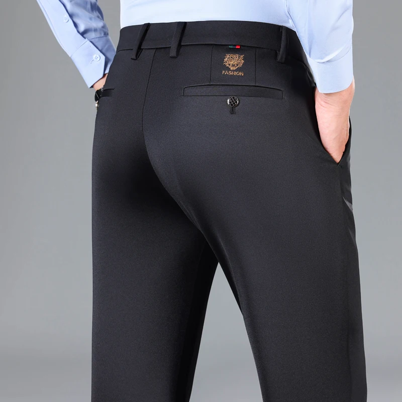2026 Men's Summer Thin Fashion Business Casual Suit Pants Long Pants Men's Elastic Straight Sleeve Formal Pants Plus Size 28-40