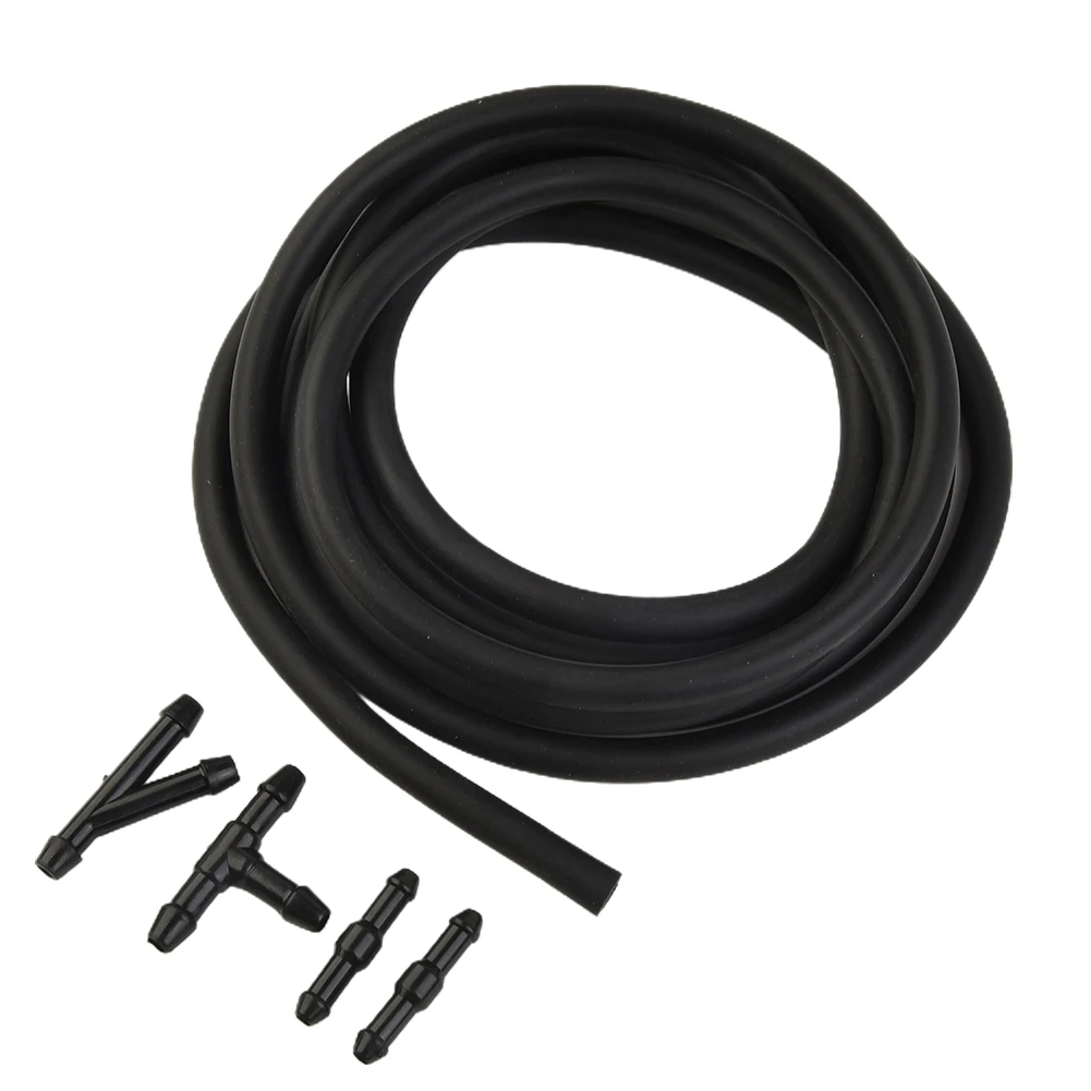 ABS Plastic+Rubber 1*2 M Hose Accessories 4X Hose Connectors Black For Windscreen Washer Jet Pump Nozzles Replacement