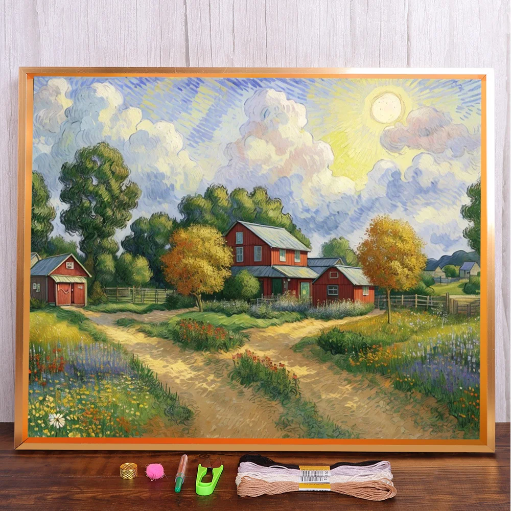 

Landscape Country House Pre-Printed Cross-Stitch Kit DIY Embroidery Hobby Handicraft Sewing Craft Different Home Decor Needle