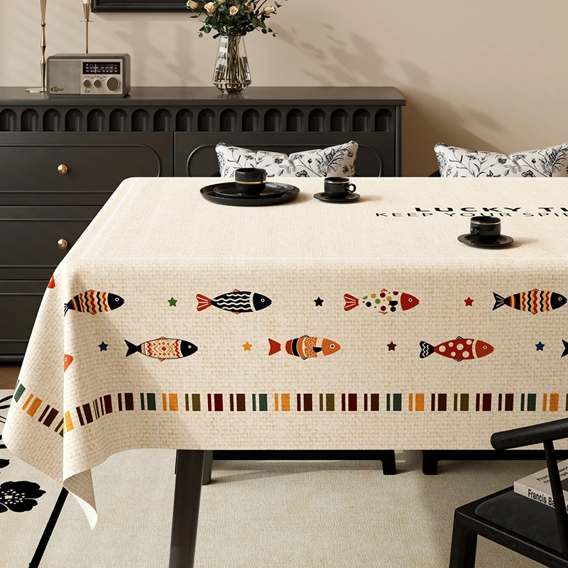 2026 Retro Small Fish Waterproof Tablecloth High Quality Oil-Proof Pvc Dining Table Decor Elegant Reusable Furniture Protector