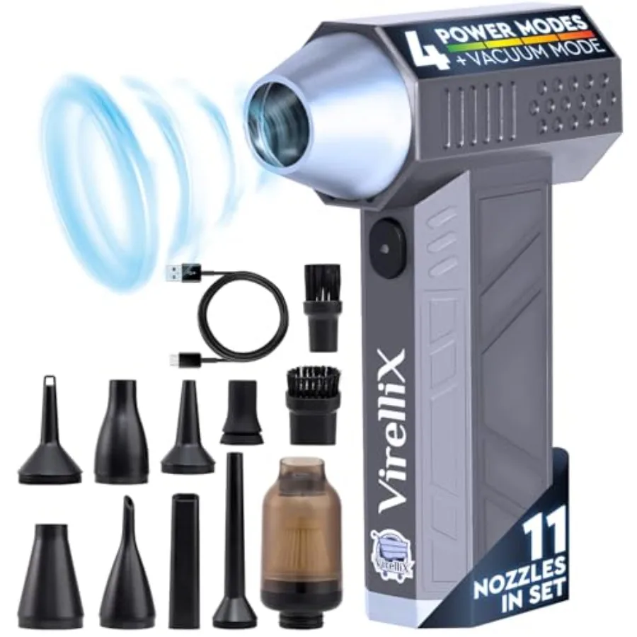 

2in1 Electric Air DusterandVacuum Cleaner - 150000 RPM Compressed Air Duster with 4 Modes Portable Air Blower and Rechargeable