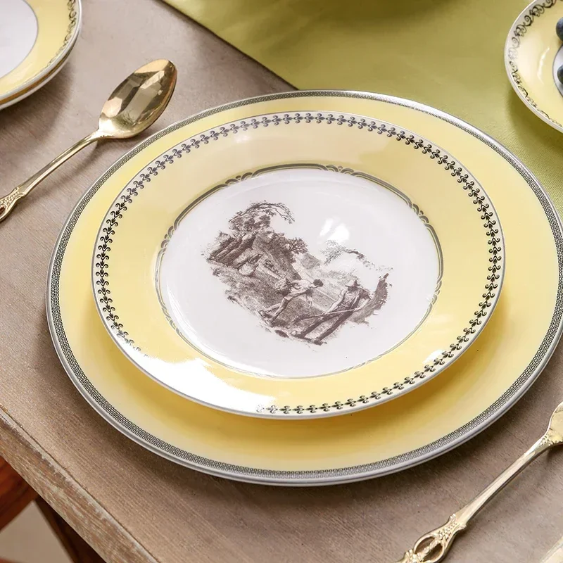 

European tableware, Nordic retro bone china plates, cups, saucers and pots sets, high-end luxury creative home gifts