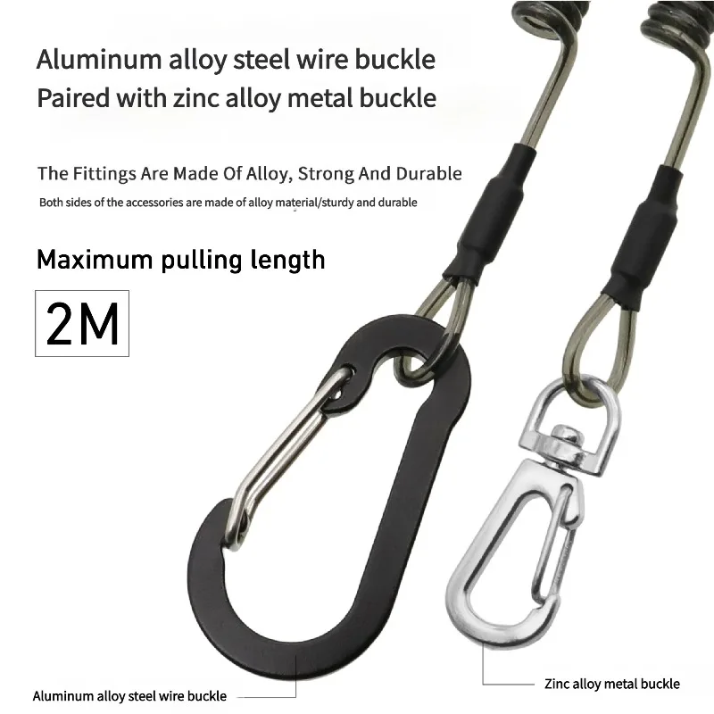 2M Angel-Spiral-Lanyards mit Ruten-Krawattengürtel, einziehbares Anti-Verlust-Lanyard für Angelseile mit Metallkarabiner, Angelwerkzeuge – Detail 4