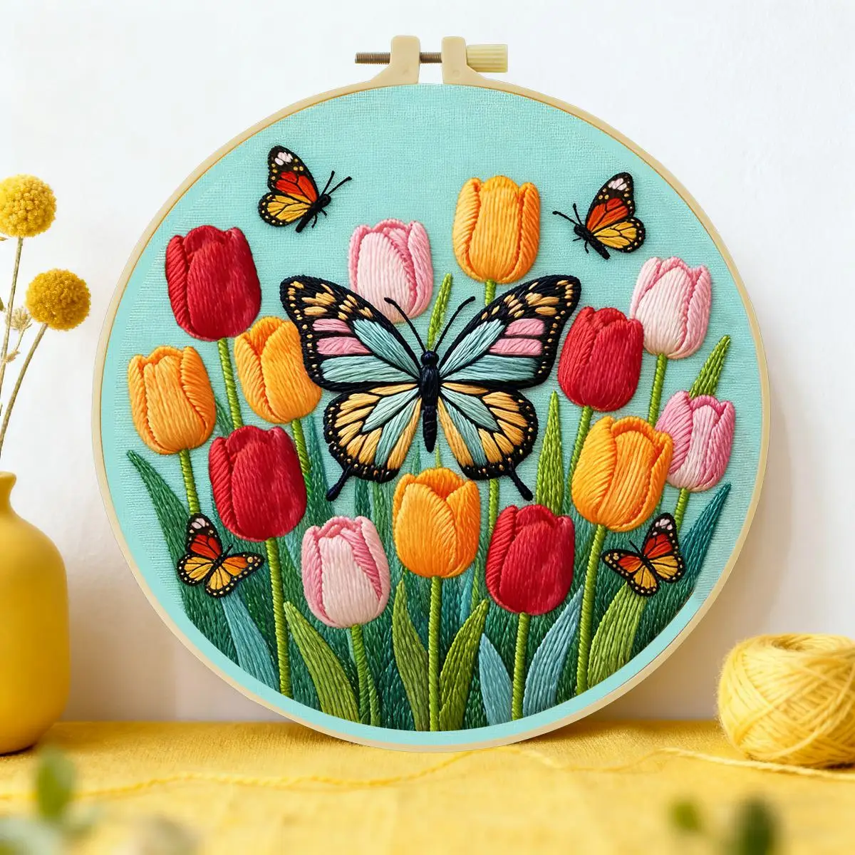 1 Stück 20X20CM/15X15CM 7,87/6,3 Zoll Tulpen-Stickerei-Starter-Kit DIY-Kit DIY-Stickerei-Set für Anfänger – Detail 2