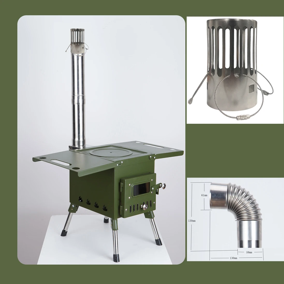 Camping-Holzofen-Kaminhaube 62mm Edelstahl Funkenfänger mit Regenschutz Hitzebeständige Ofenrohrabdeckung für Zelte – Detail 6