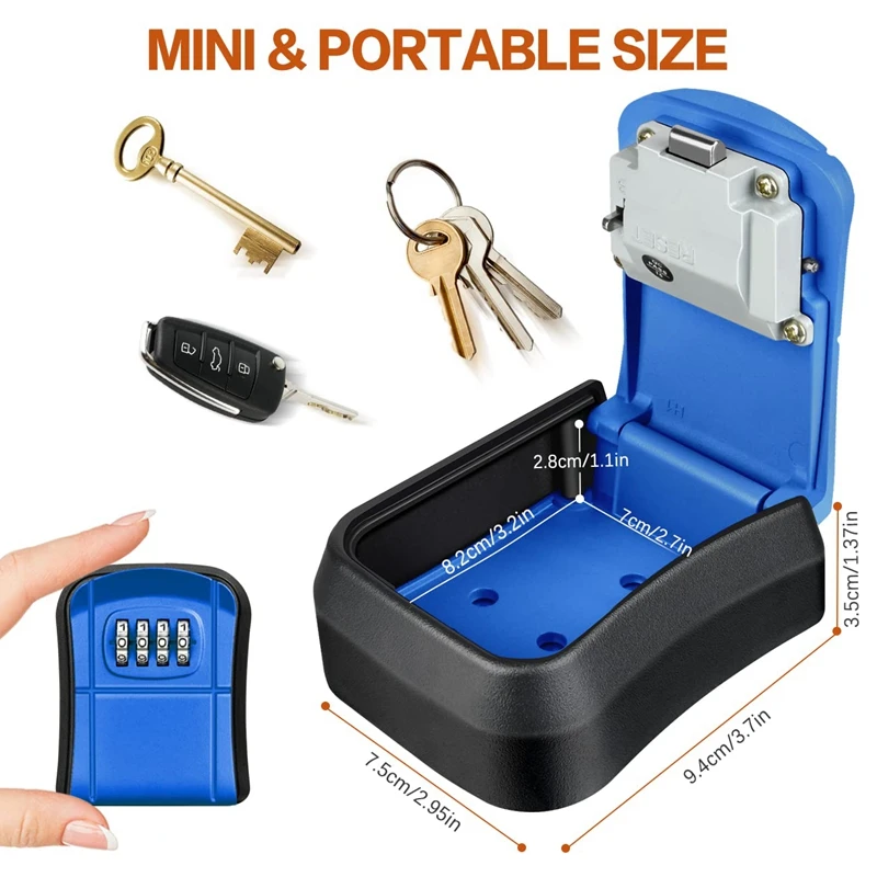 Key Box Wall Mounted Mini Key Safe Outdoor Key Box With Resettable 4-Digit Numeric Code Waterproof Key Box