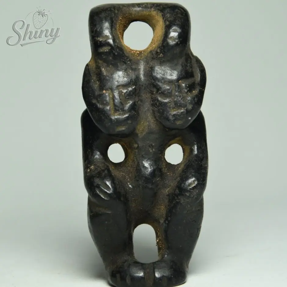 

Hongshan Culture Black Iron Meteorite Sculpture Double-headed Sun God Statue Figurines & Miniatures Fengshui Ornaments