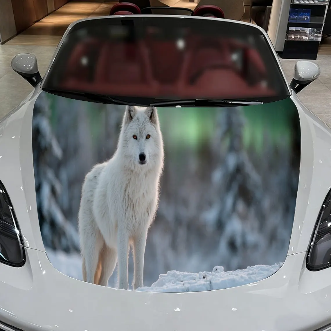 

Peaceful Snow White Wolf Car Hood Stickers - Self-Adhesive, Waterproof and Durable Vinyl Wrap, Decorate And Protect Your Car - T