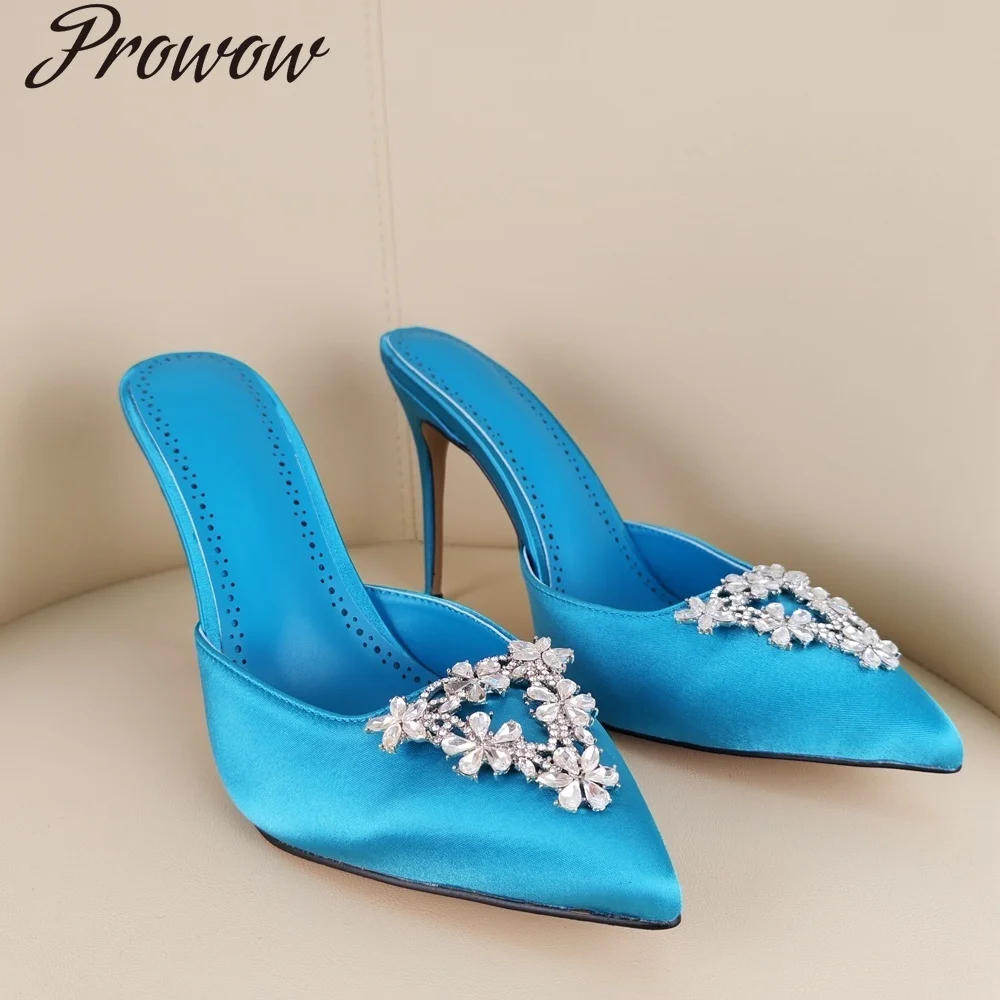 

Синие модные женские тапочки с острым носком и стразами, Zapatos Mujer