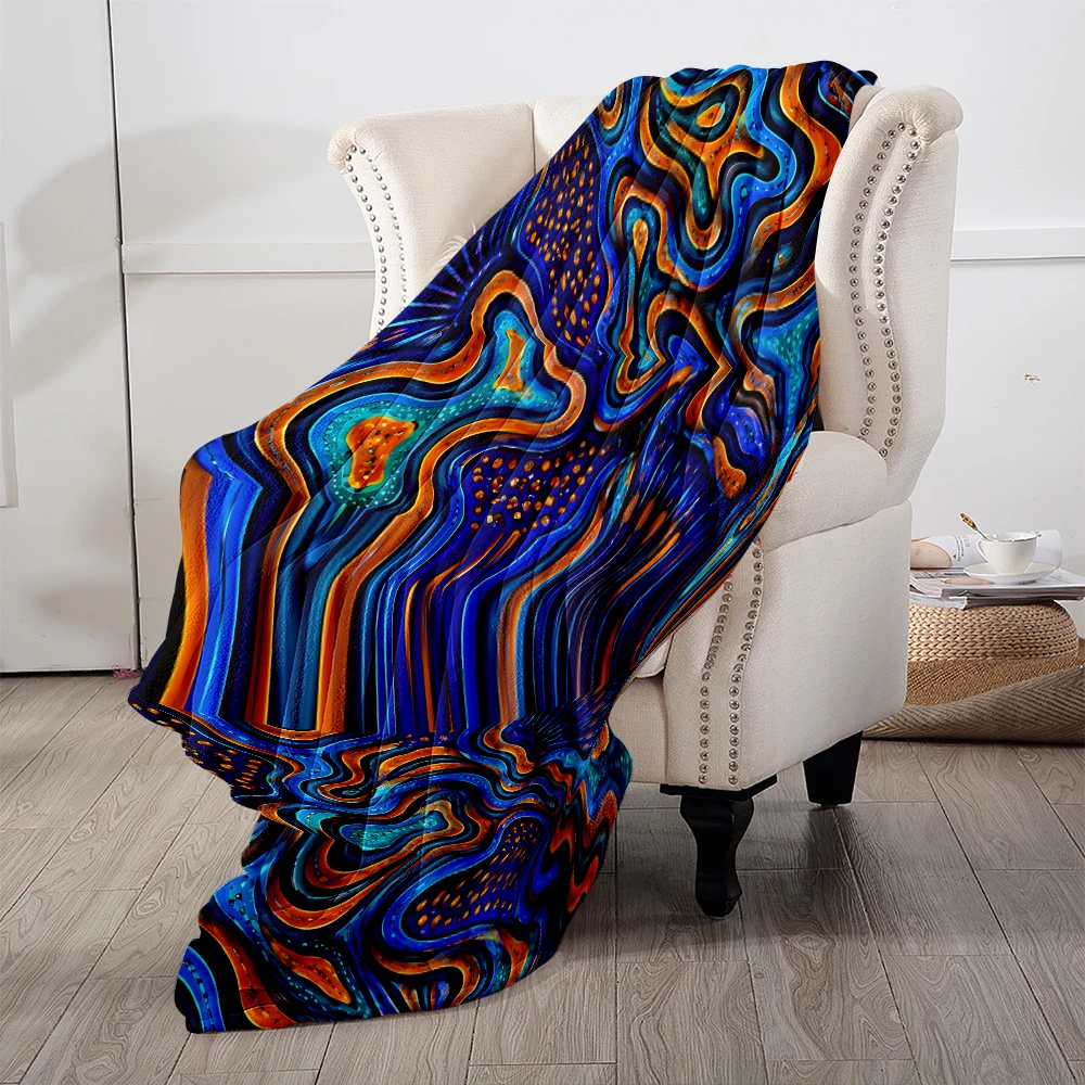 Blue Orange Fluid Abstract Warm Flannel Fleece Blanket Thick Soft Cozy Throw Blanket for Winter Bed Couch Plush Bedspread - view 6