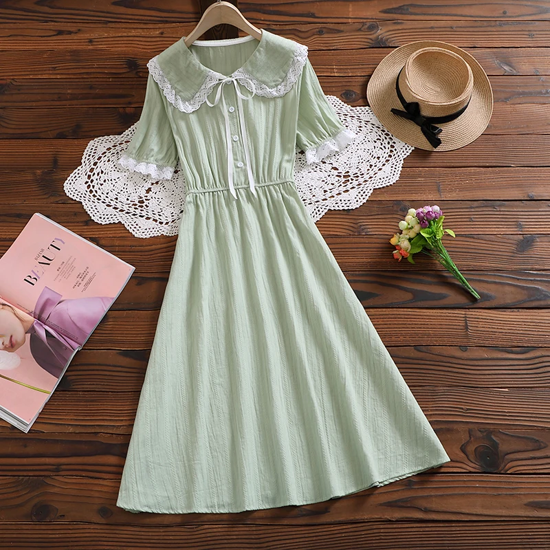 Mori girl solid vestidos New summer fashion short sleeve women dress