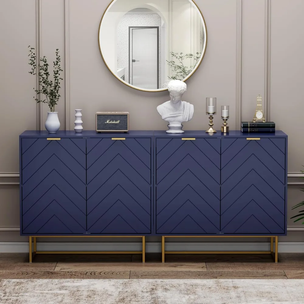 31.5'' Sideboard Buffet Cabinet with Storage Set of 2, Navy Blue Accent Cabinet with Doors & Adjustable Shelf for Living Room &