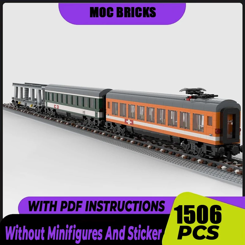 

Moc Building Blocks Swiss Old Wagons for Gotthard Line Railway Train Model Technology Bricks DIY Assembly Construstion Toys Gift