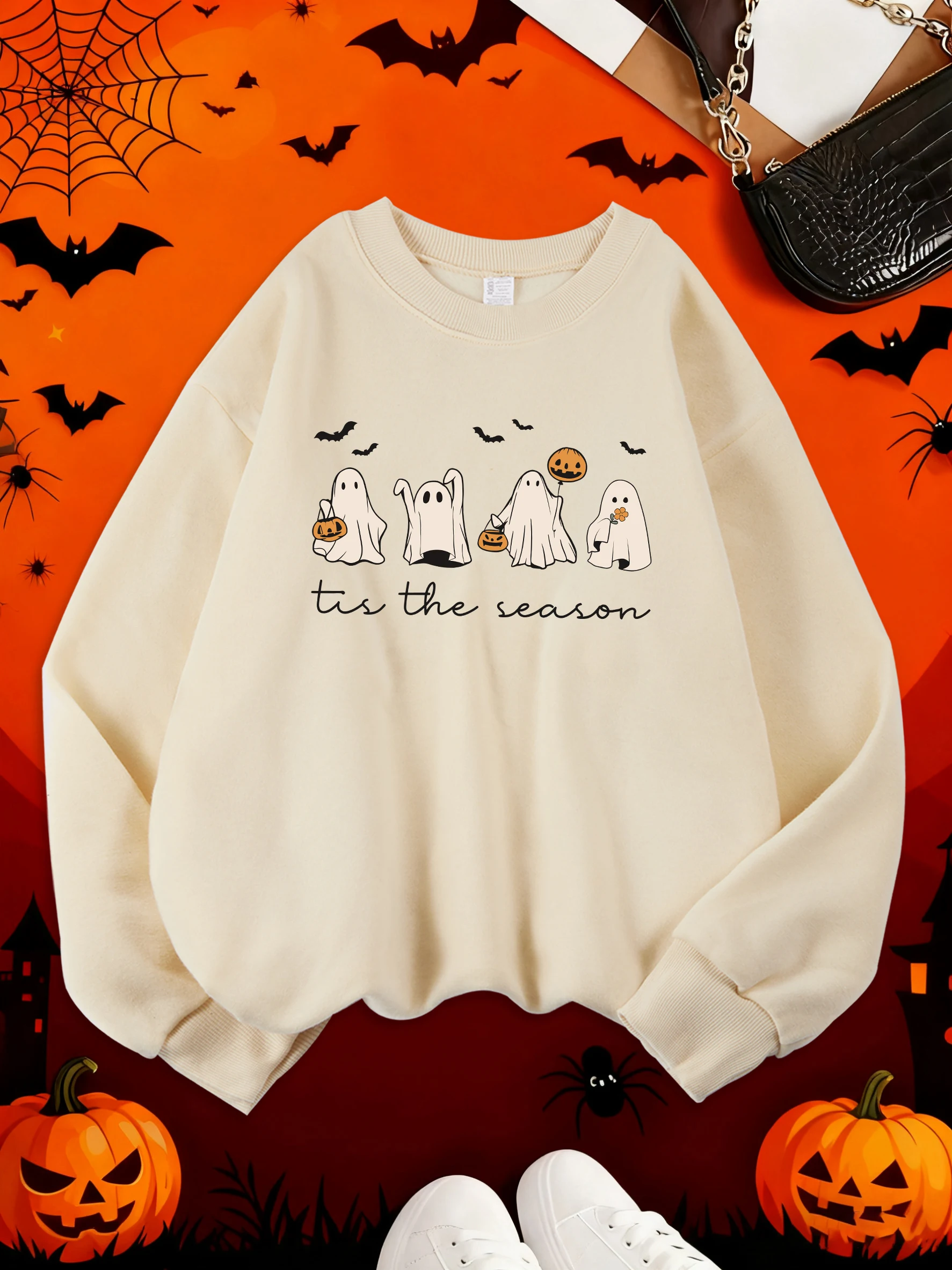 سعيد هالوين الإبداعية شبح الطباعة المرأة بلوزات الخريف الشتاء الملابس الشارع الدافئة الشارع الشهير أزياء عارضة هوديي