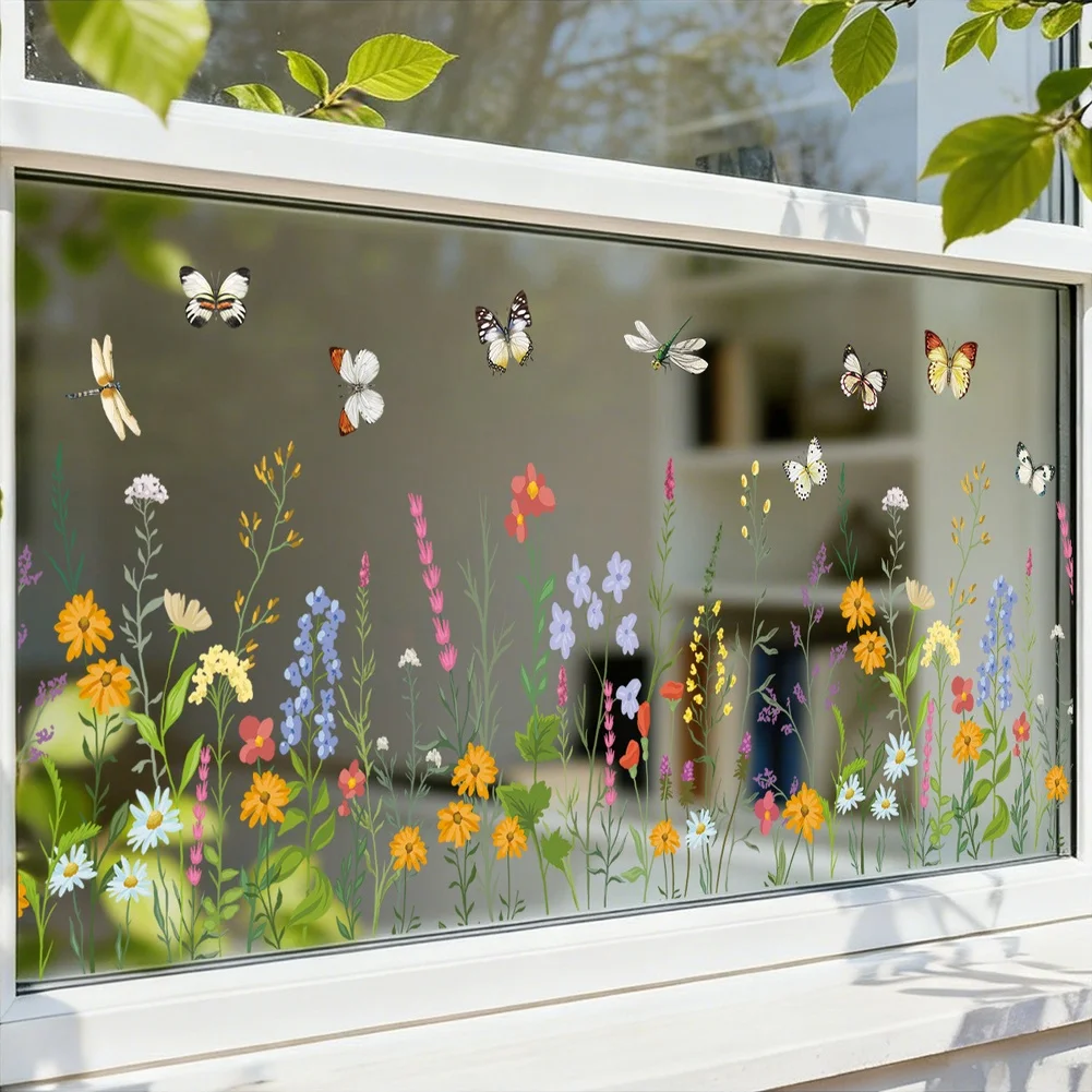 Floral Spring Butterfly Static Cling Designed for Windows Glass Mirrors Tiles Wood Metal and Smooth Interior Walls