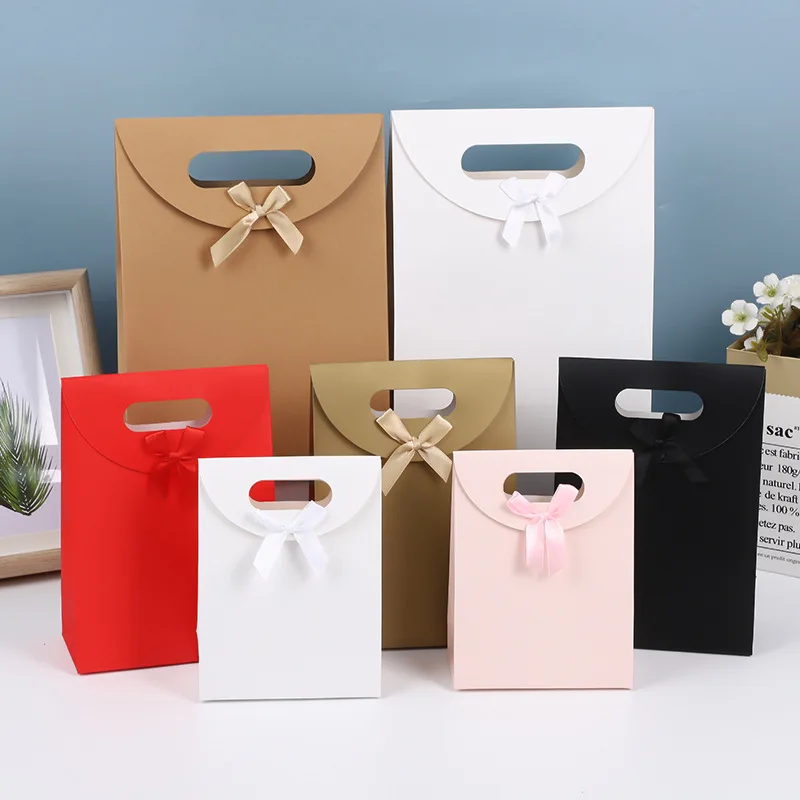 

10PCS Premium White Gift Box with Ribbon Handle - Brown Bulk Packaging for Christmas, Halloween, Weddings & Parties