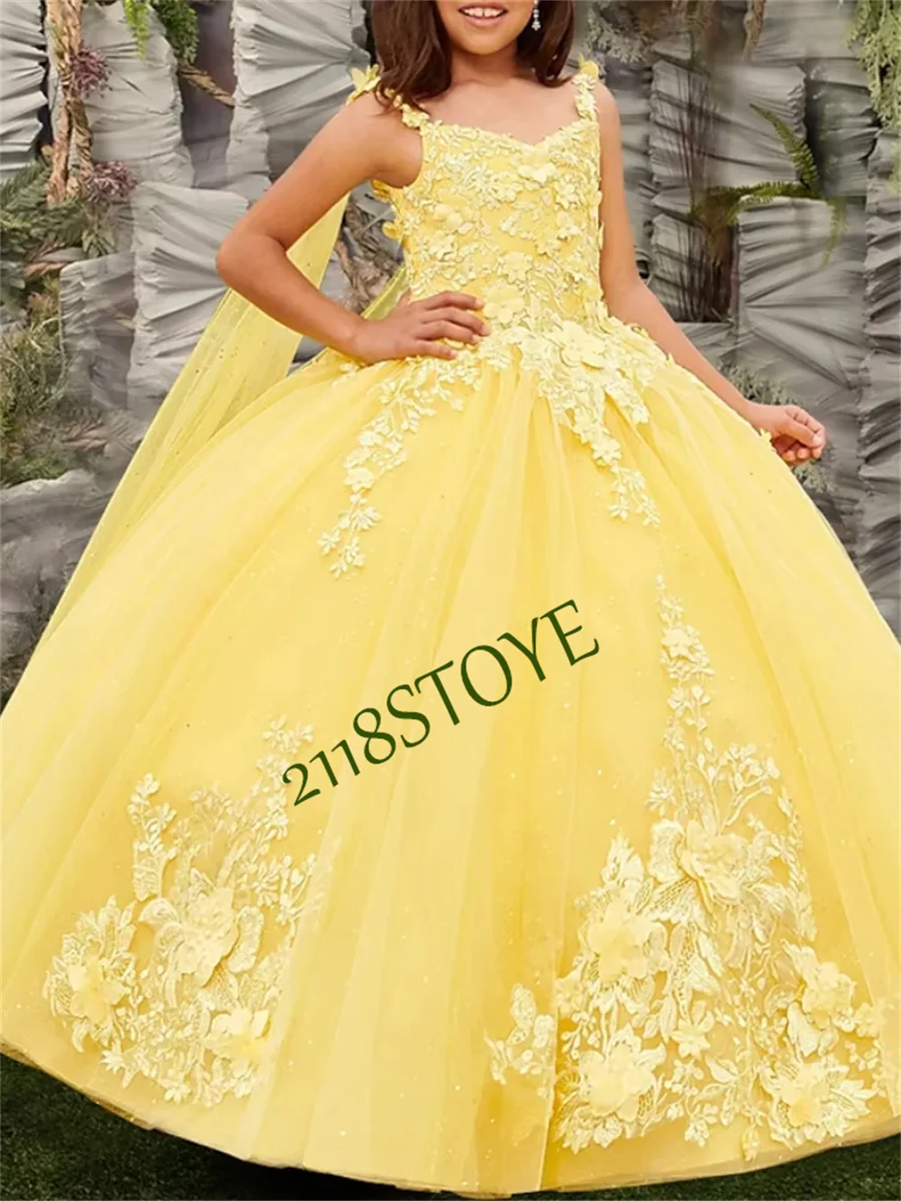 Prinses Vloerlengte Bloemenmeisje Jurk Quinceanera Meisjes Schattige Galajurk Satijn Met Appliques Sparkle Elegante Pasvorm 1-14 Jaar