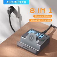 72W Fast Charging Station 3 Socket Outlets 4 USB Ports Wireless Charger Power Strip Adapter for iPhone 17 Samsung Laptop