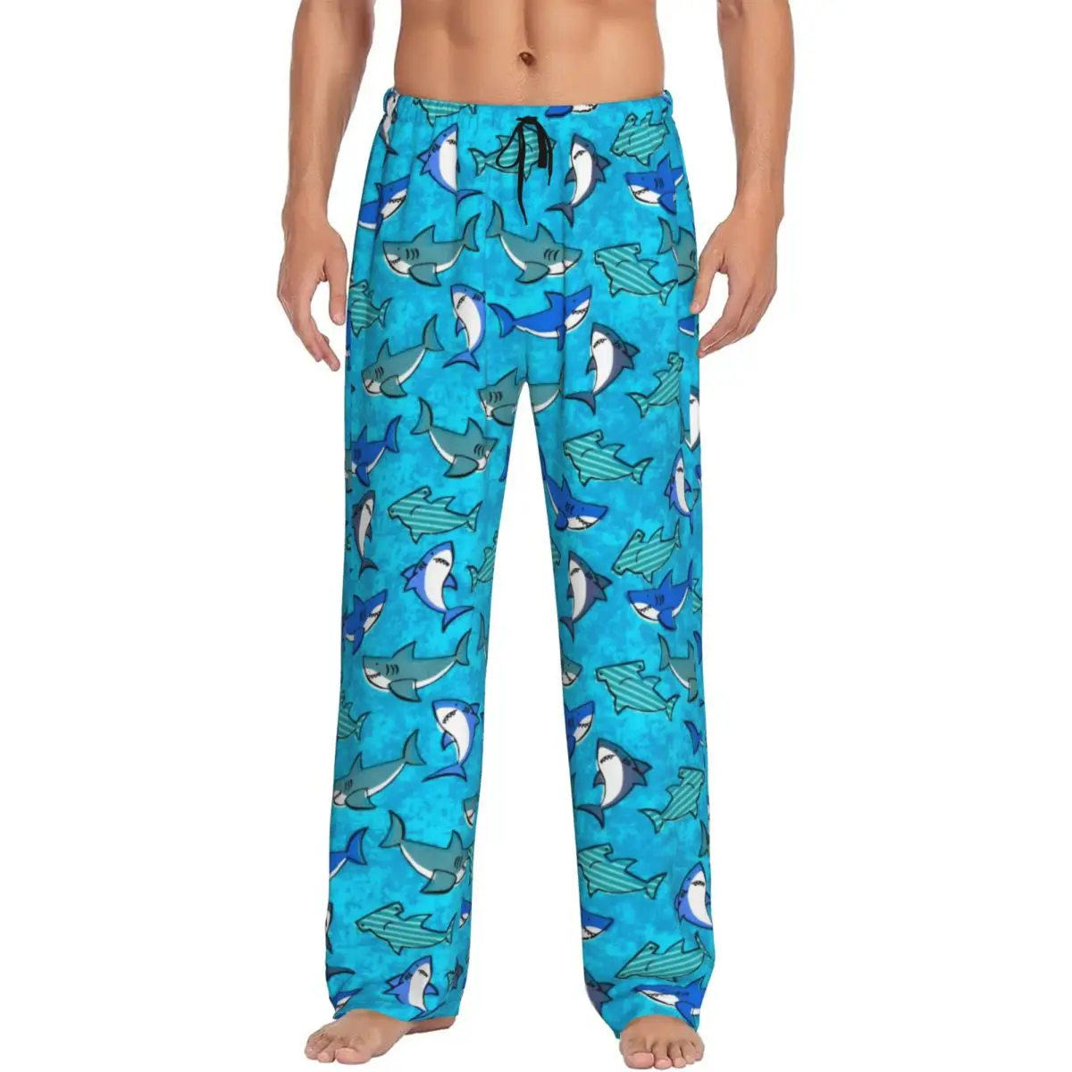 Custom Men's Shark Pajama Pants Print Cute Animal Sleep Sleepwear Bottoms with Pockets
