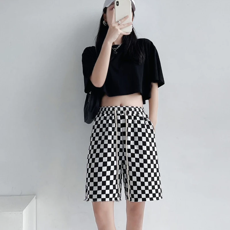 Shorts Women Plaid Korean Style Leisure Sporty Beach College Ins Design Trendy Daily Baggy Feminino Lovely Summer All-match Kpop