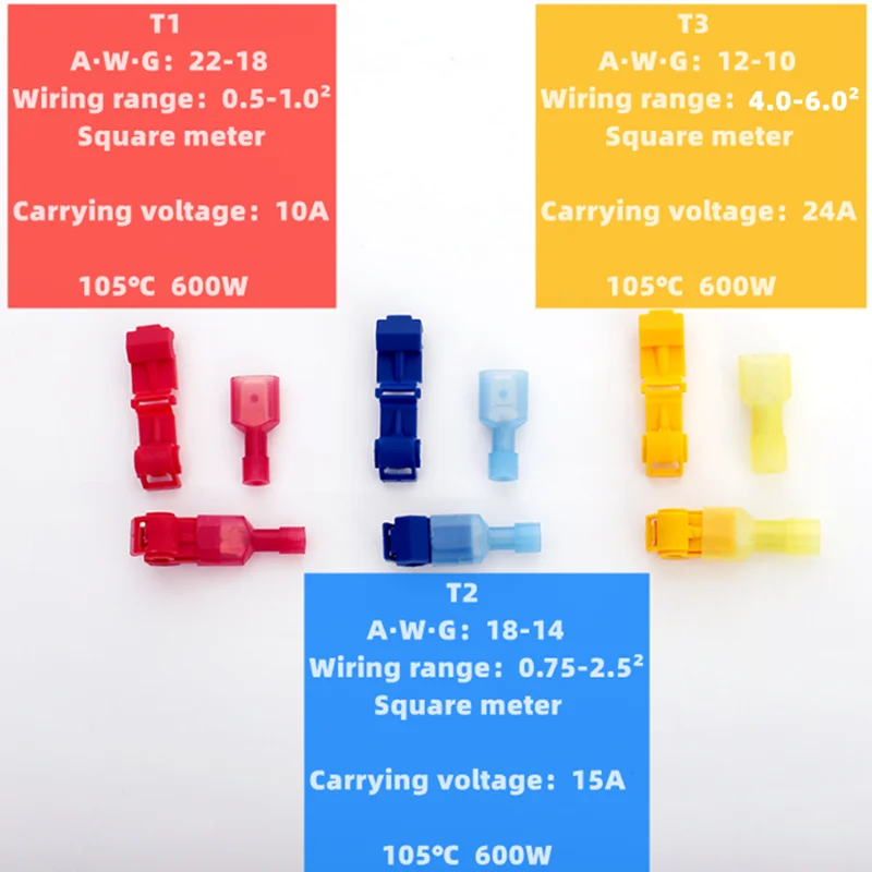 Boxed,T-type Crimp Terminal,Wire and Cable Connection Clip,Plug-in Splicing Connector,Quick Peel-Free Connector Plug