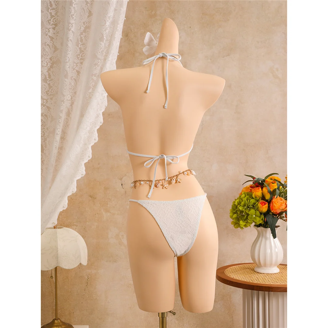 Mit Rüschenrock, Neckholder-Bikini, Damen-Badeanzug, dreiteiliges Bikini-Set, gepolsterter Badeanzug, Badebekleidung, Badeanzug V8400 – Detail 20