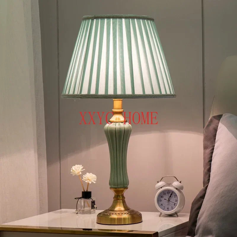 

Modern Hotel Bedside Lamp Table Ceramic Light Nordic Ins Fabric Desk Light Household Foyer Living Room Bedside Study Desk Lamp