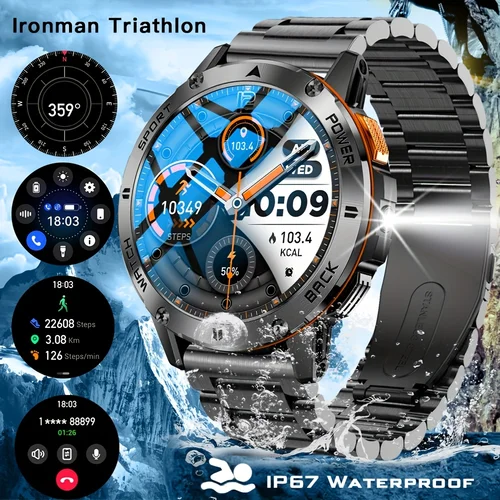 Imagen 1 del producto Nuevo Reloj Inteligente Deportivo para Triatlón con Linterna LED, Brújula, Comunicación Inalámbrica, Asistente de Voz con IA, Reloj Inteligente para Fitness al Aire Libre