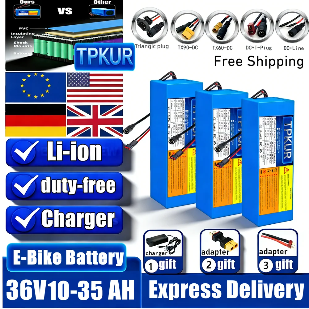High Capacity 18650 36V 20Ah,12AH,16AH,26AH,10S6P lithium battery pack large capacity suitable for 48V 250-1500W built-in BMS