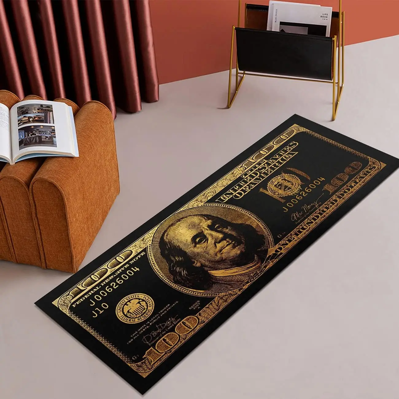 100 Dollar Bills Black Gold Bathroom Rugs Living Room Kitchen Non-Slip Floormat Balcony Hallway Doormat Bedroom Bedside Foot Mat