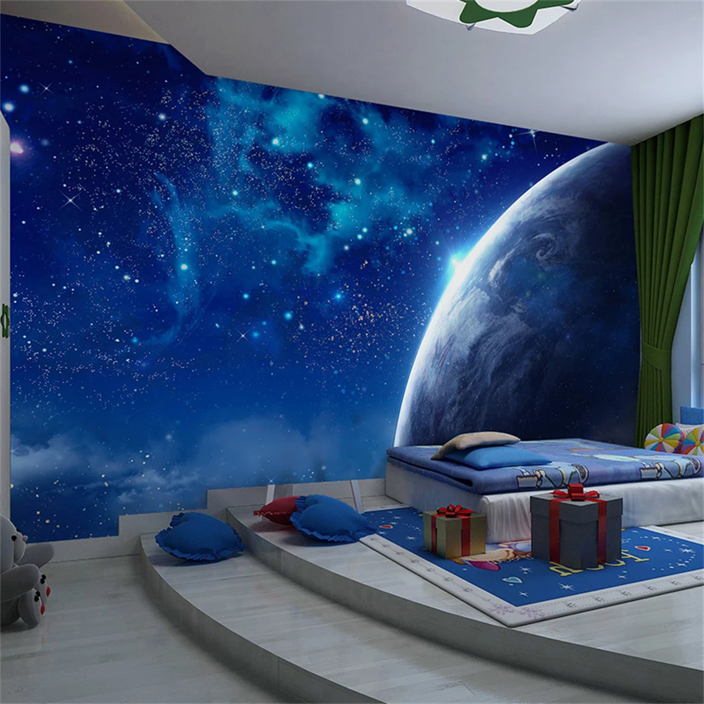 custom dream Blue galaxy planet starry sky wallpaper for children's room bedroom bar ktv wallpaper for wall ceiling home decor