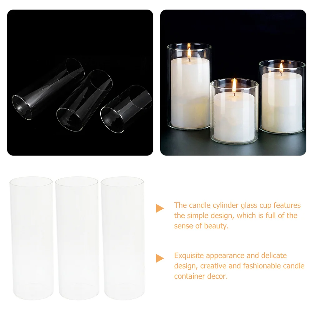 

3Pcs Transparent Glass Jars Fine Workmanship for DIY Projects and Home Decor Glass Cylinder Cup Tealight Holder