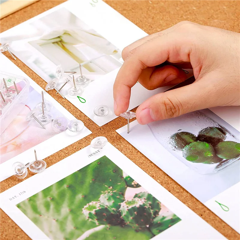 Compact 100Pcs Clear Push Pins Small Plastic Thumb Tacks Steel Point And Clear Plastic Head Pushpins For Cork Board