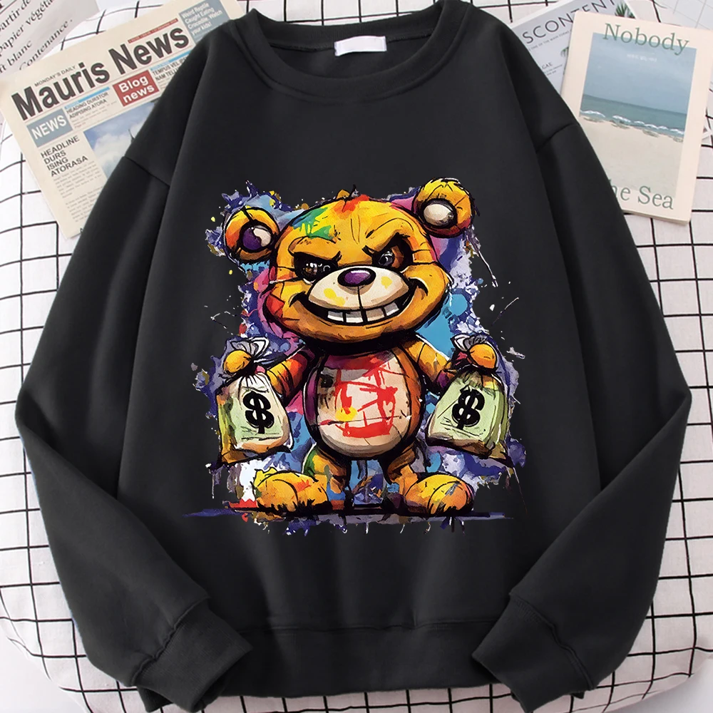 

Красочный медведь, сумка для денег, толстовка, мужская повседневная свободная винтажная уличная одежда, осенние теплые пуловеры, флисовые мужские пуловеры с длинными рукавами